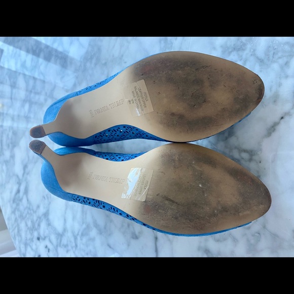 BLUE SUEDE Cutout Peep Toe Heels by Ivanka Trump - Picture 4 of 5